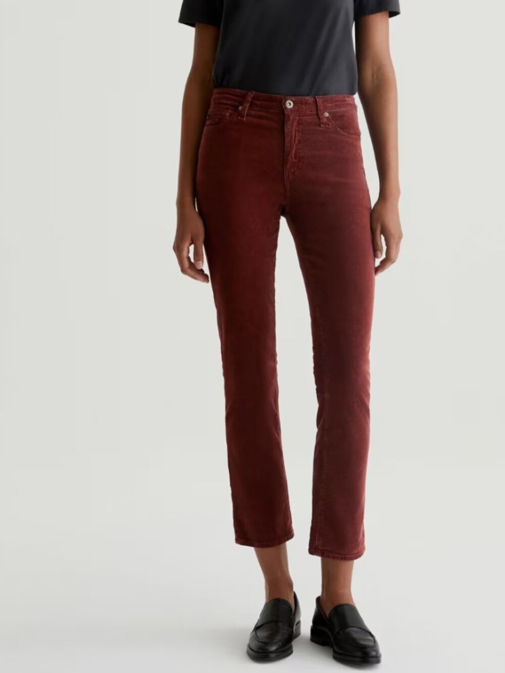 AG Adriano Goldschmied Mari Mid-Rise Slim Straight Corduroy Pants – Bordeaux Rou